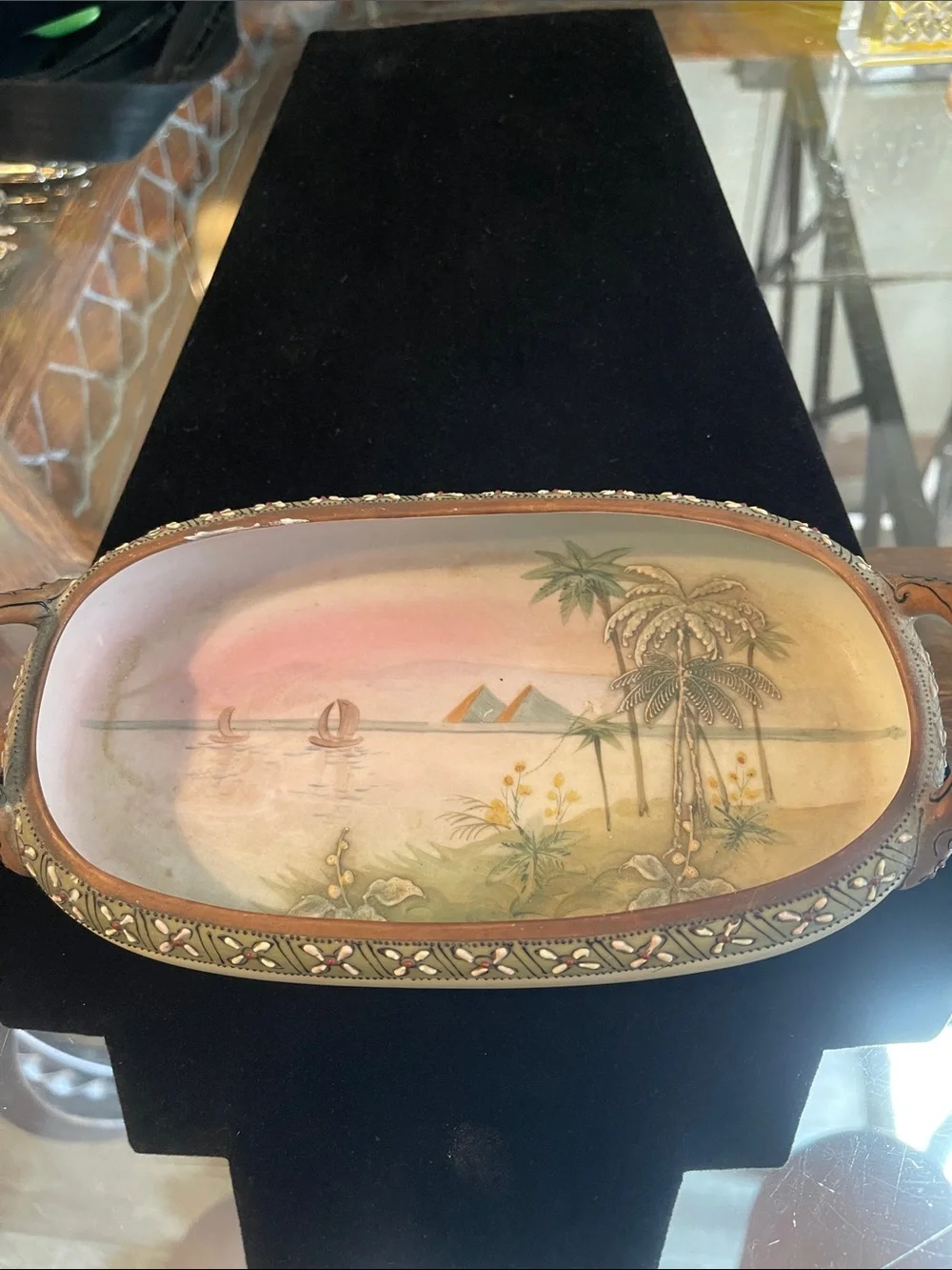 Hand-Painted Tropical Decorative Vanity Tray - Pink and Cream